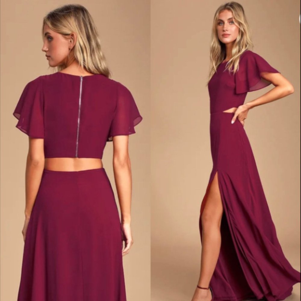 Lulus Garden Bliss Burgundy Cutout Maxi Dress